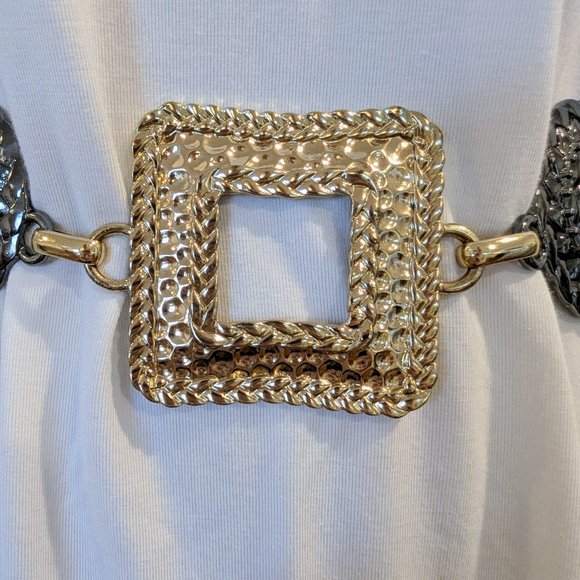 Medallion Gold & Gray-Tone Chain Waist Belt Adjustable Heavy Weight Metal - Picture 4 of 8